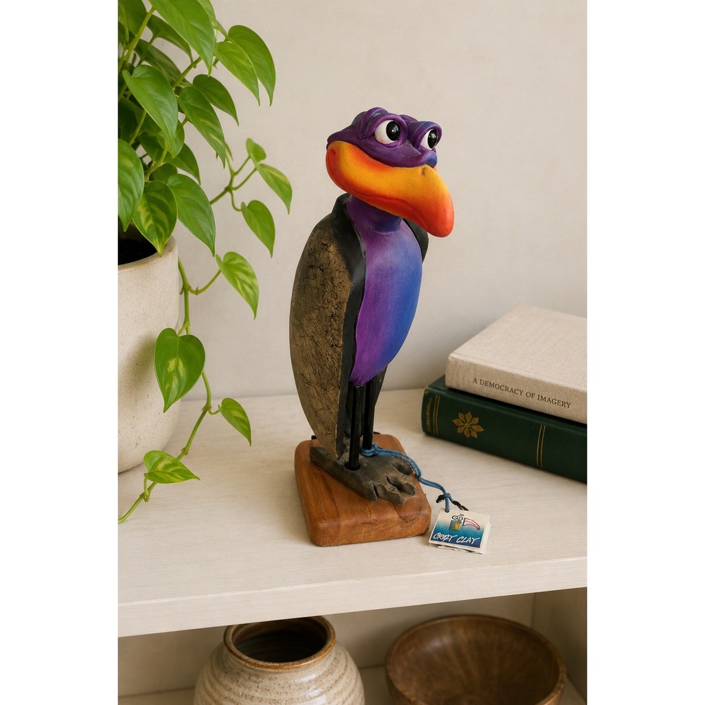 Vintage Crazy Clay Zwinger Bird Sculpture South Africa Hand Painted Folk Art 12"
